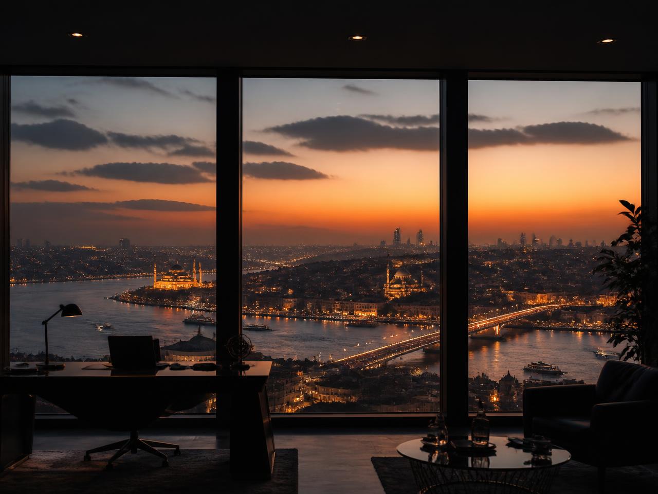 Blick über Istanbul aus einer hohen Büroetage im iTower Şişli